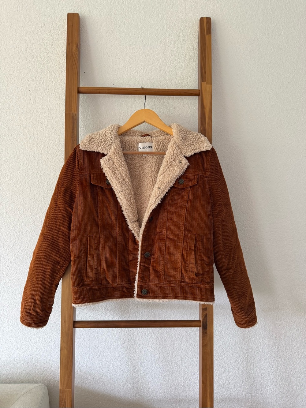 Vigoss Women's Rust Corduroy Jacket with Cream Sherpa Lining